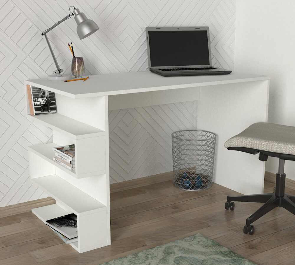 עמדת עבודה קליאורה 9520DE עם מדפי אחסון - רוחב 120 ס"מ, צבע לבן - מבית HOMAX