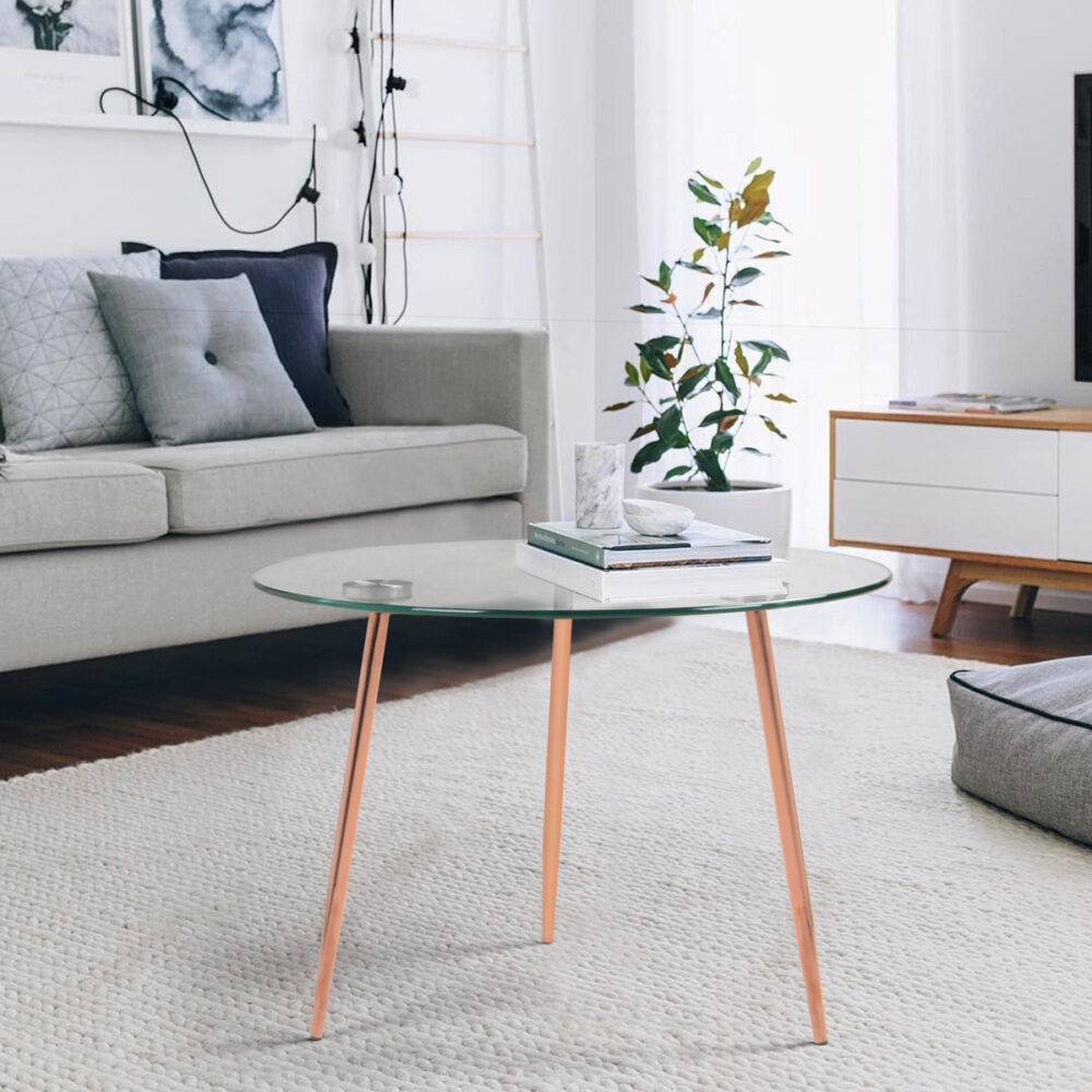 שולחן קפה עגול לימה בעיצוב יוקרתי - זכוכית מחוסמת 8 מ"מ, קוטר 60 ס"מ - מבית HOMAX