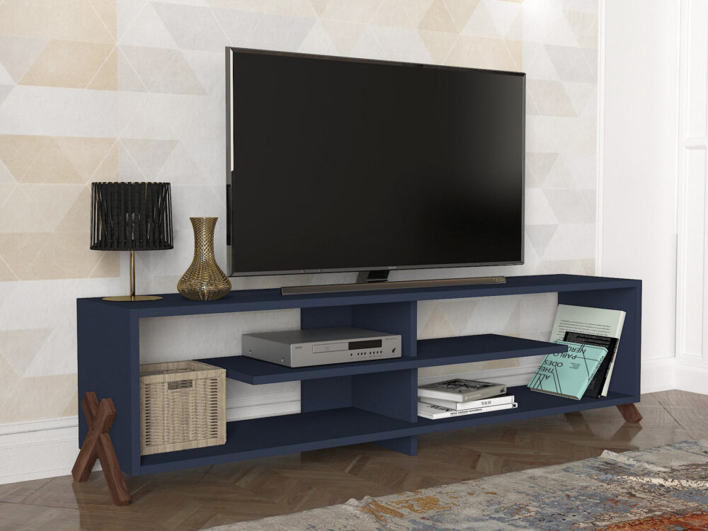 מזנון טלוויזיה בעיצוב כחול עם מקום אחסון רב, דגם אוליבר DE6093 - רוחב 148 ס"מ - מבית HOMAX