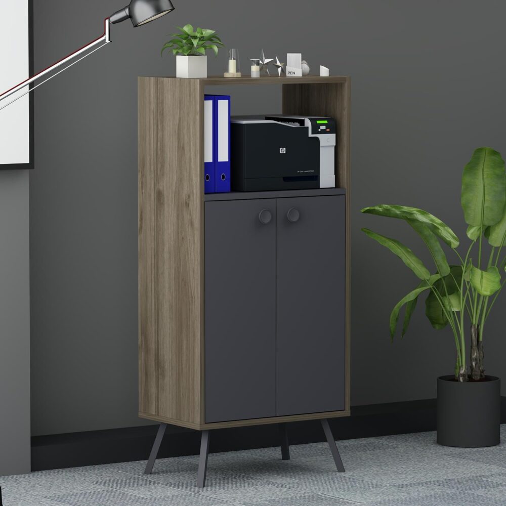 ארונית אחסון מודרנית עם עיצוב מינימליסטי ושני מדפי אחסון מרווחים.  - מבית HOMAX