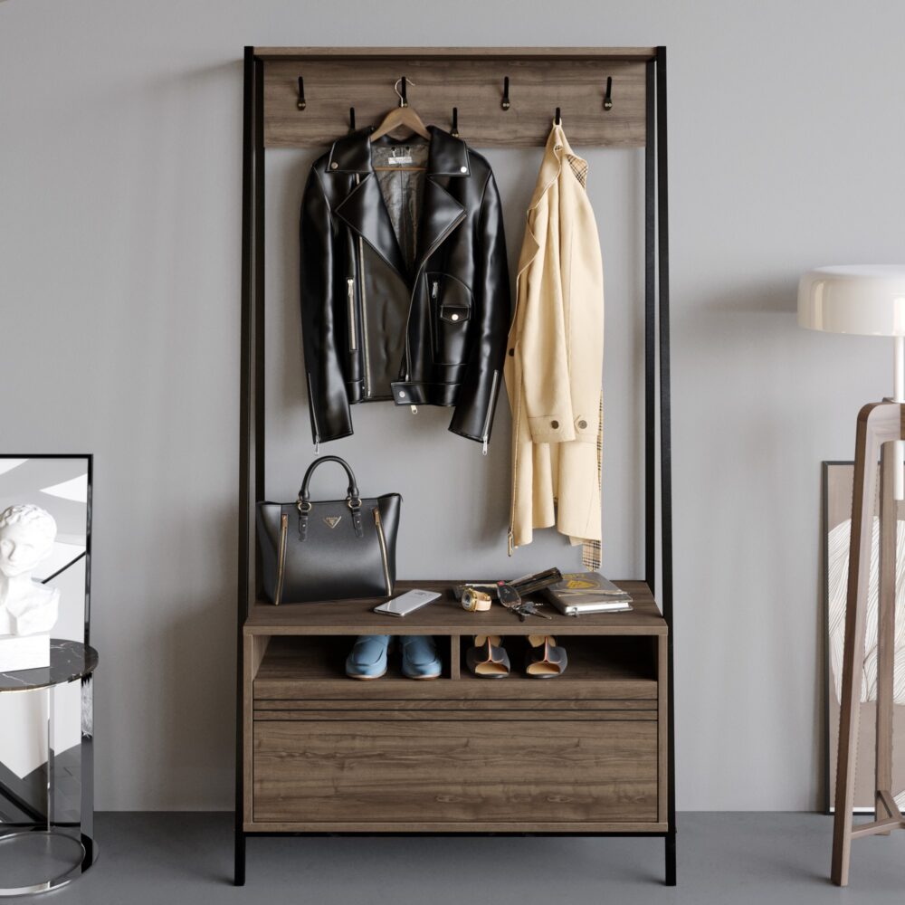 מעמד Devin מעוצב בצבע אגוז-שחור עם רגלי מתכת גובה 180 ס"מ - מבית HOMAX