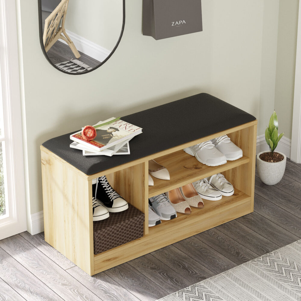 שידת התארגנות עם שלושה מדפים Rinda MR1 - אורן שחור - רחבה ונוחה (90 ס"מ) - מבית HOMAX