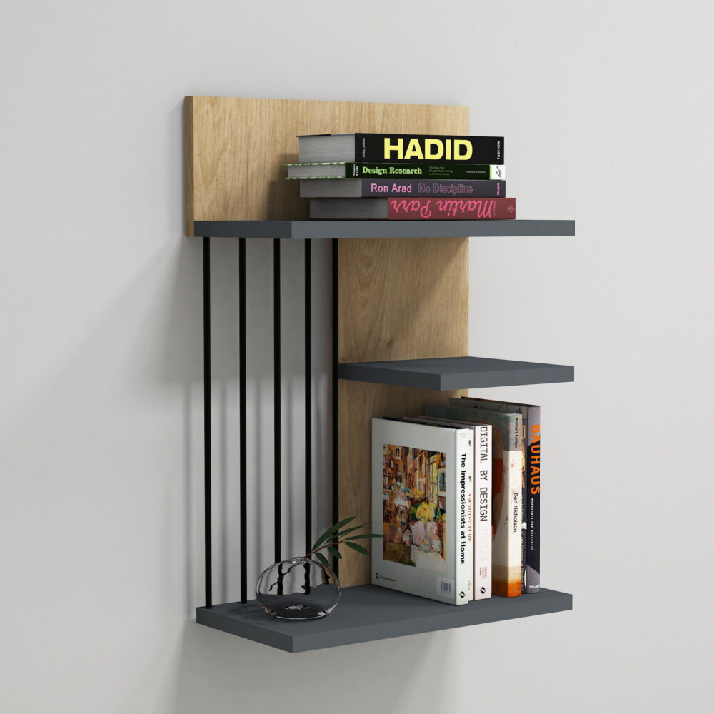 מדף תליה Nezma מעוצב בצבע אלון-פחם עם ציפוי מלמין באיכות גבוהה - מבית HOMAX