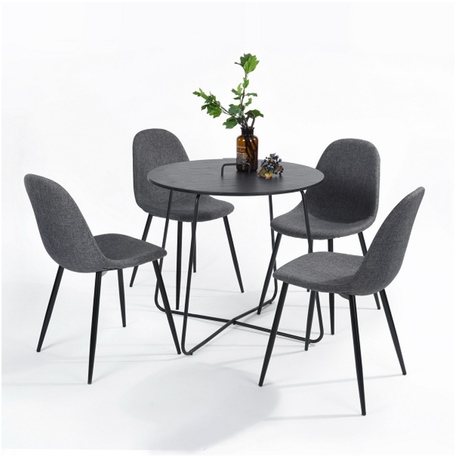 פינת אוכל קומפקטית עם שולחן עגול וארבעה כיסאות - עכשיו בעיצוב מודרני ועמיד. שולחן בקוטר 80 ס"מ. - מבית HOMAX