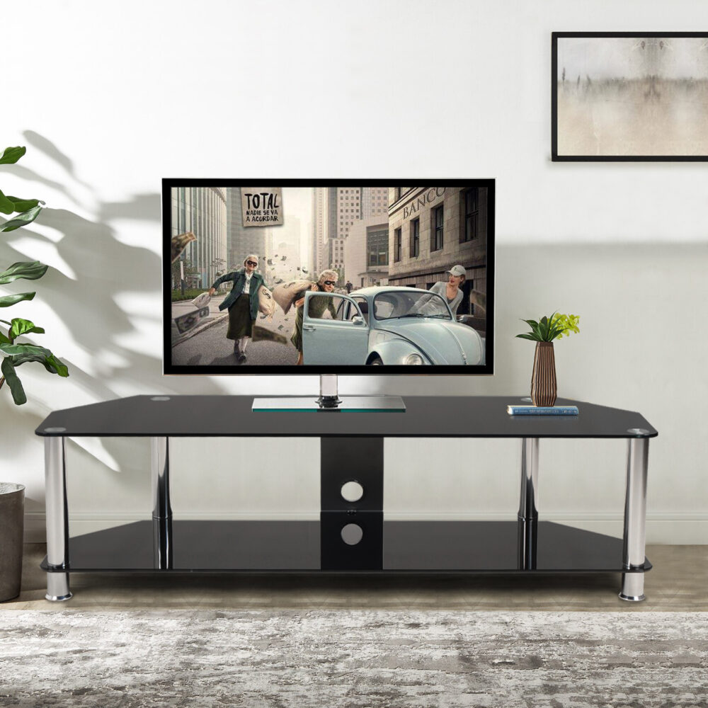 שידת טלוויזיה ברוקלין מזכוכית מחוסמת בעובי 10 מ"מ, 140 ס"מ אורך - מבית HOMAX