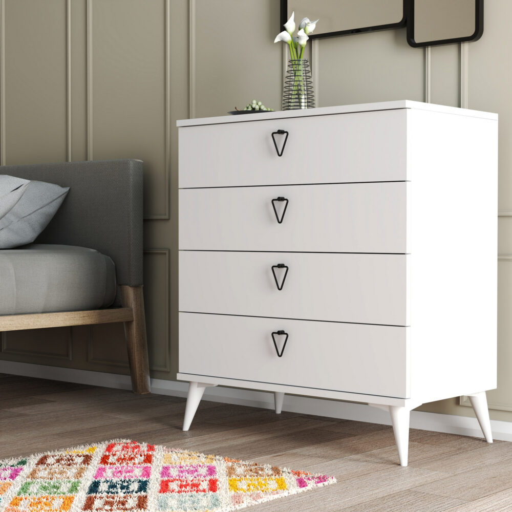 שידת מגירות Versa-Ce 3614 לבנה עם 4 מגירות - רוחב 80 ס"מ - מבית HOMAX