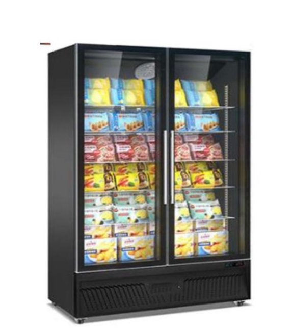 מקפיא תצוגה מפואר שני דלתות בצבע שחור