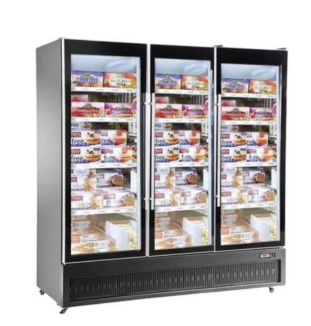 מקפיא תצוגה מפואר שלושה דלתות בצבע שחור