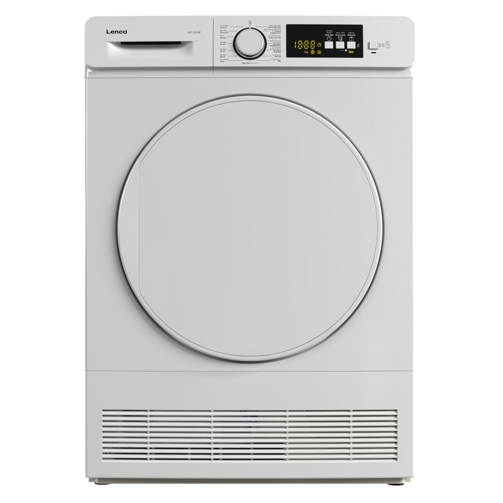 מייבש כביסה LENCO LDC-8023W עם קיבולת 8 ק"ג, 15 תוכניות וצג LED