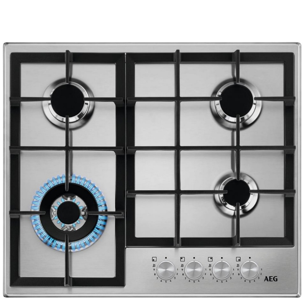 כיריים גז נירוסטה AEG עם להבת טורבו בעוצמת 3650W - דגם HGB64320SM.