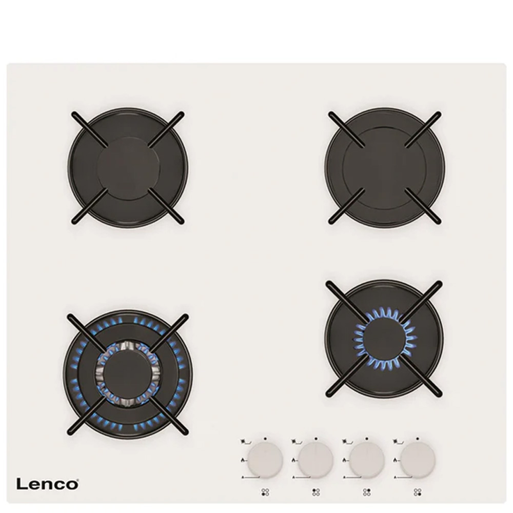 כיריים גז LENCO LGH-6408WH - 8,850 וואט ו-4 מבערים על משטח זכוכית מחוסמת