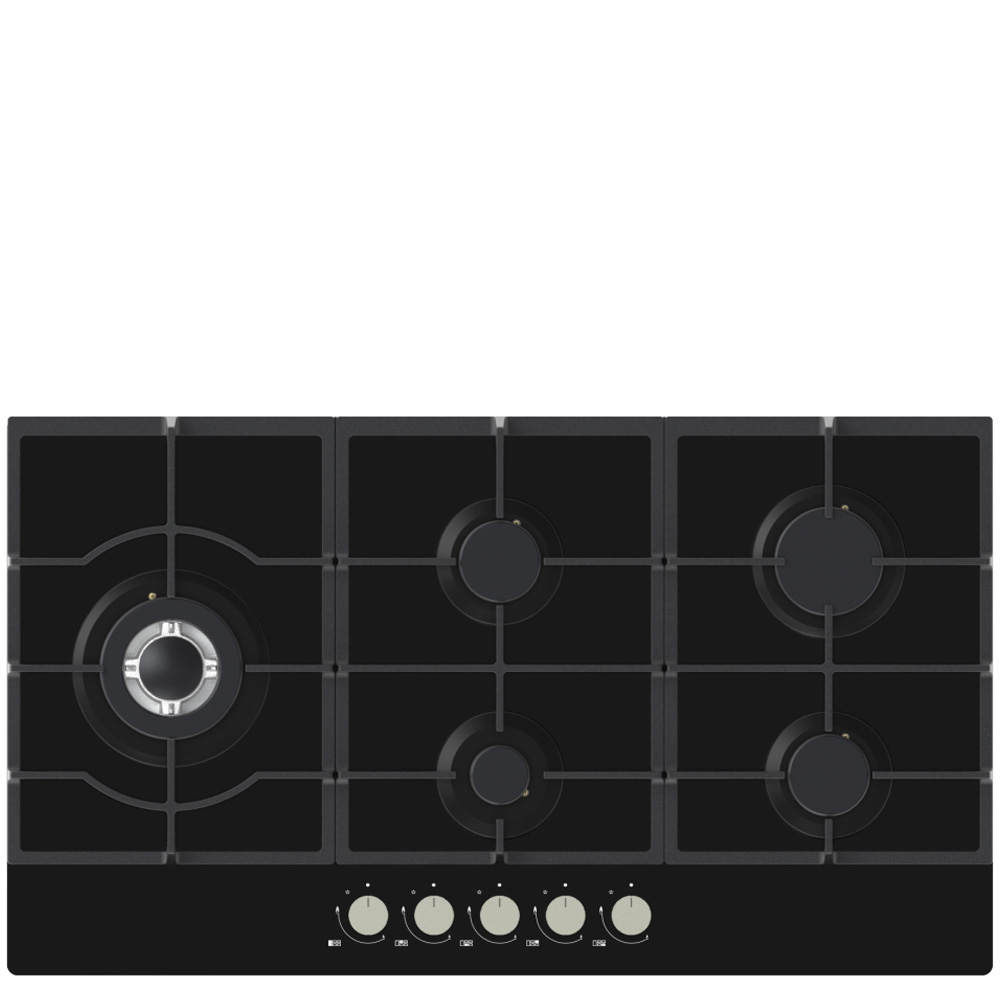 כיריים גז CRYSTAL MGH90GB עם 5 מבערים ותומכי סירים ברזל יצוק