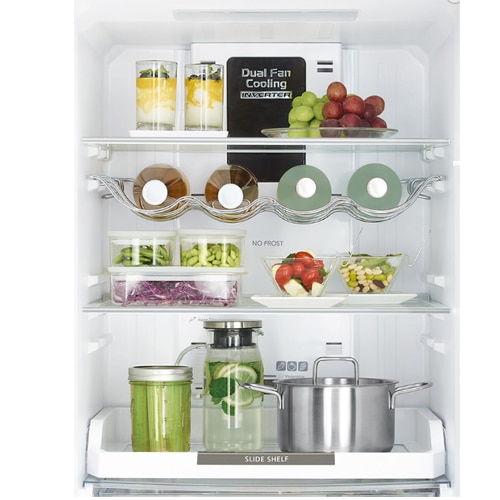 מקרר מקפיא תחתון HITACHI עם קיבולת 330 ליטר וגימור זכוכית לבנה - דגם RBG410PRS6X – תמונה 3