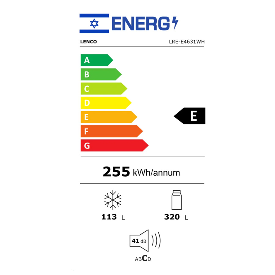 מקרר LENCO 426 ליטר עם דירוג הקפאה 4 כוכבים ומערכת הפשרה חצי אוטומטית – תמונה 3