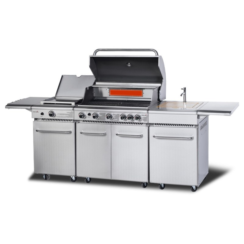 מטבח גריל נירוסטה מפואר קומפלט 5 מבערים +כירה צד +מבער אינפרא אדום Char Grill