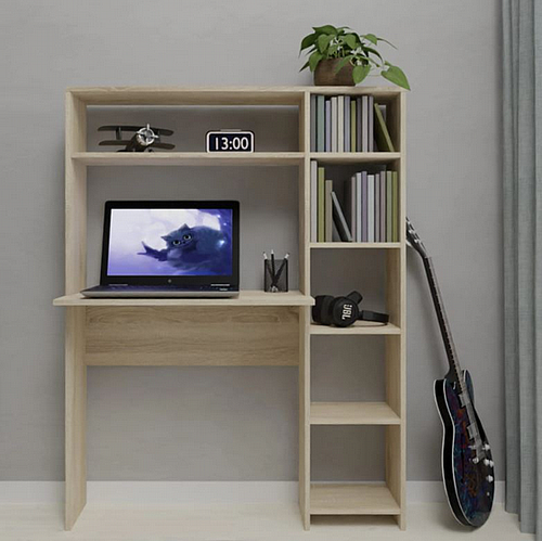 סט שולחן מחשב עם ספרייה אלגנטי - דגם Elorn אלון WOODY