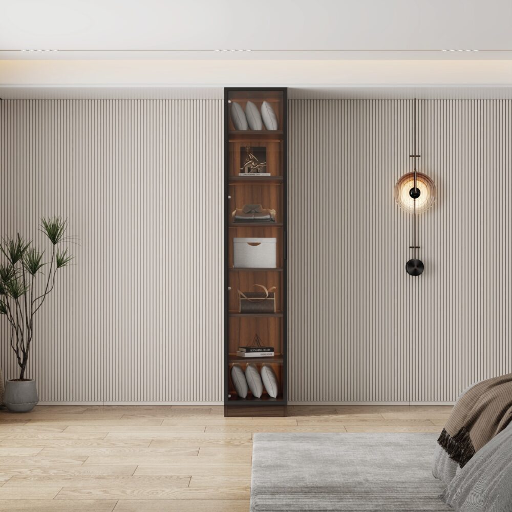 דלת זכוכית זוהרת: ארון בגדים דגם ונציה חום כהה מבית WOODY