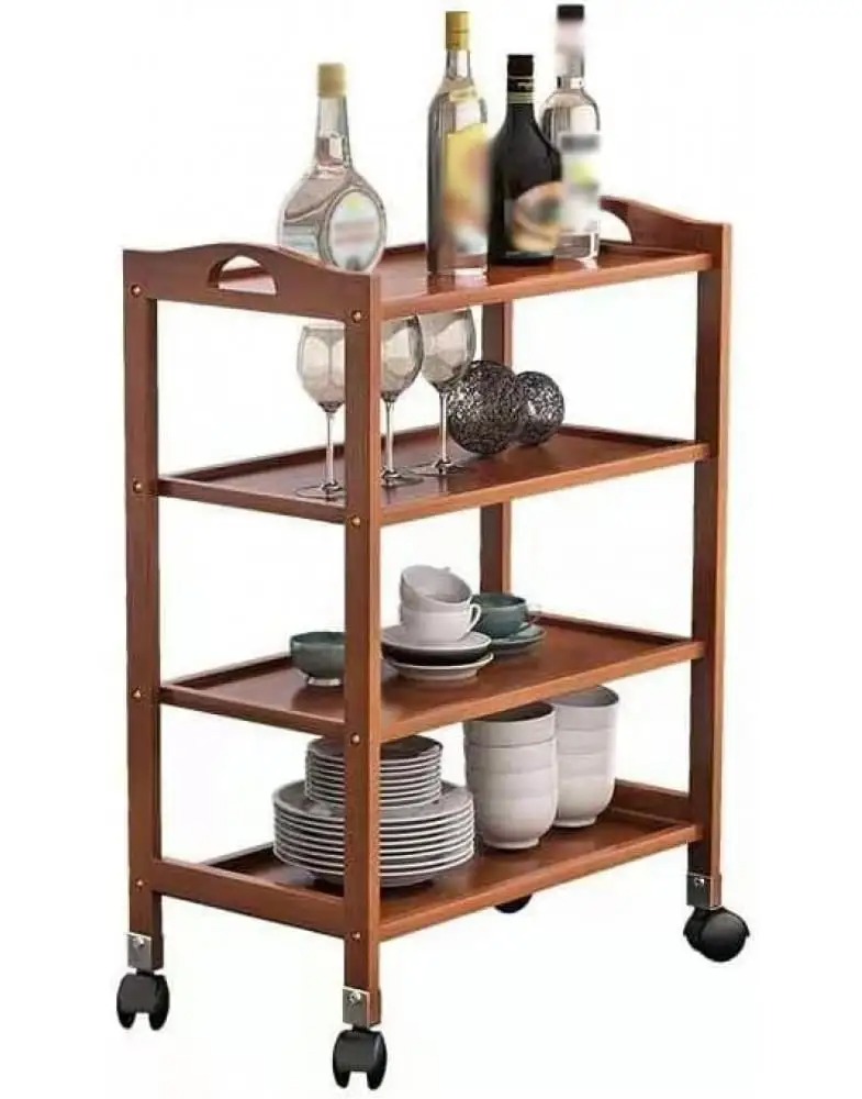 עגלת מטבח על גלגלים 4 קומות עשויה מבמבוק - WOODY