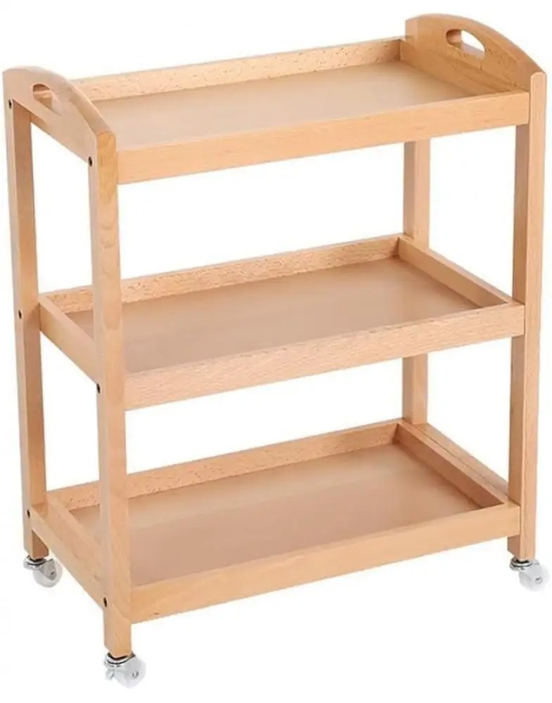 עגלת מטבח מבוקרת 3 קומות בעיצוב במבוק ואלון - WOODY