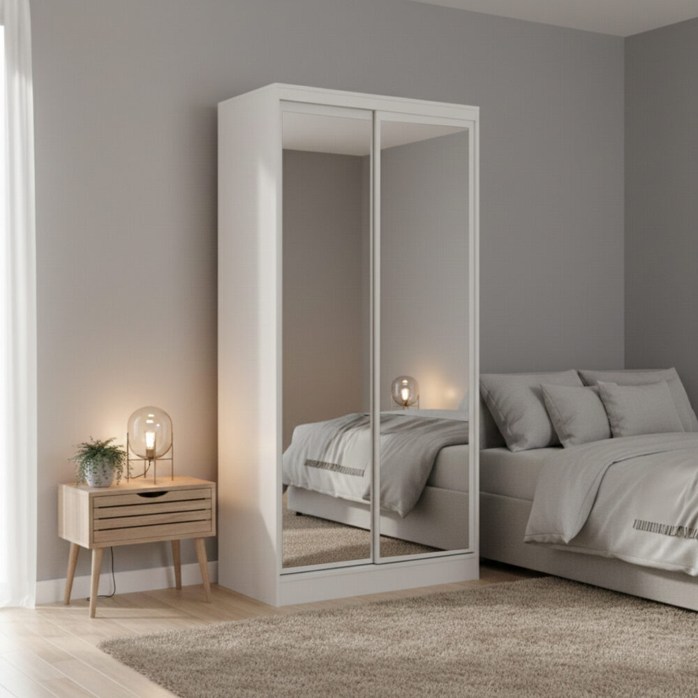 ארון הזזה יוקרתי עם מראות, דגם מיאמי - לבן קלאסי מבית WOODY