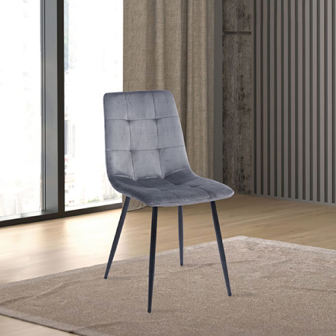 סט כסאות לפינת אוכל בד קטיפה אפור דגם כלנית היוקרתי מבית WOODY