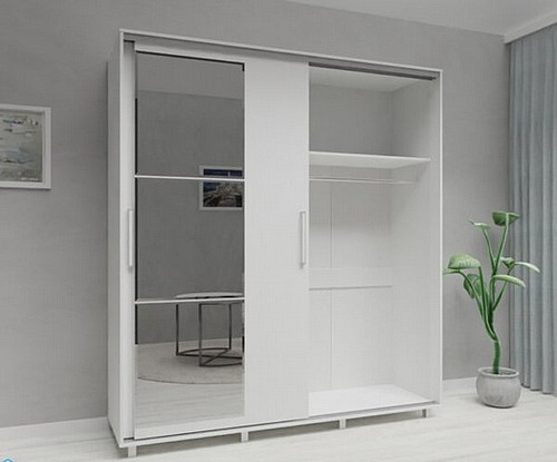 ארון הזזה 2 דלתות בעיצוב מודרני רוחב 200 דגם PORTO בצבע לבן WOODY – תמונה 3