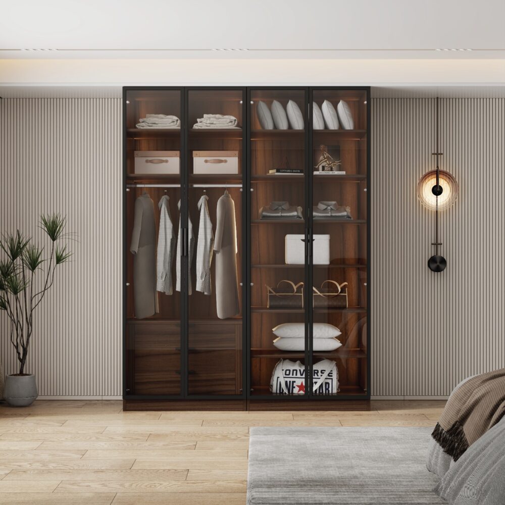 ארון בגדים יוקרתי עם תאורת LED מסדרת איטליה דגם פיזה - ההשראה האיטלקית שלך! WOODY