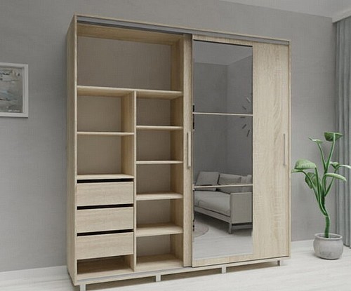 ארון הזזה בעיצוב אלגנטי וברוחב 200 - דגם PORTO עץ אלון WOODY – תמונה 2