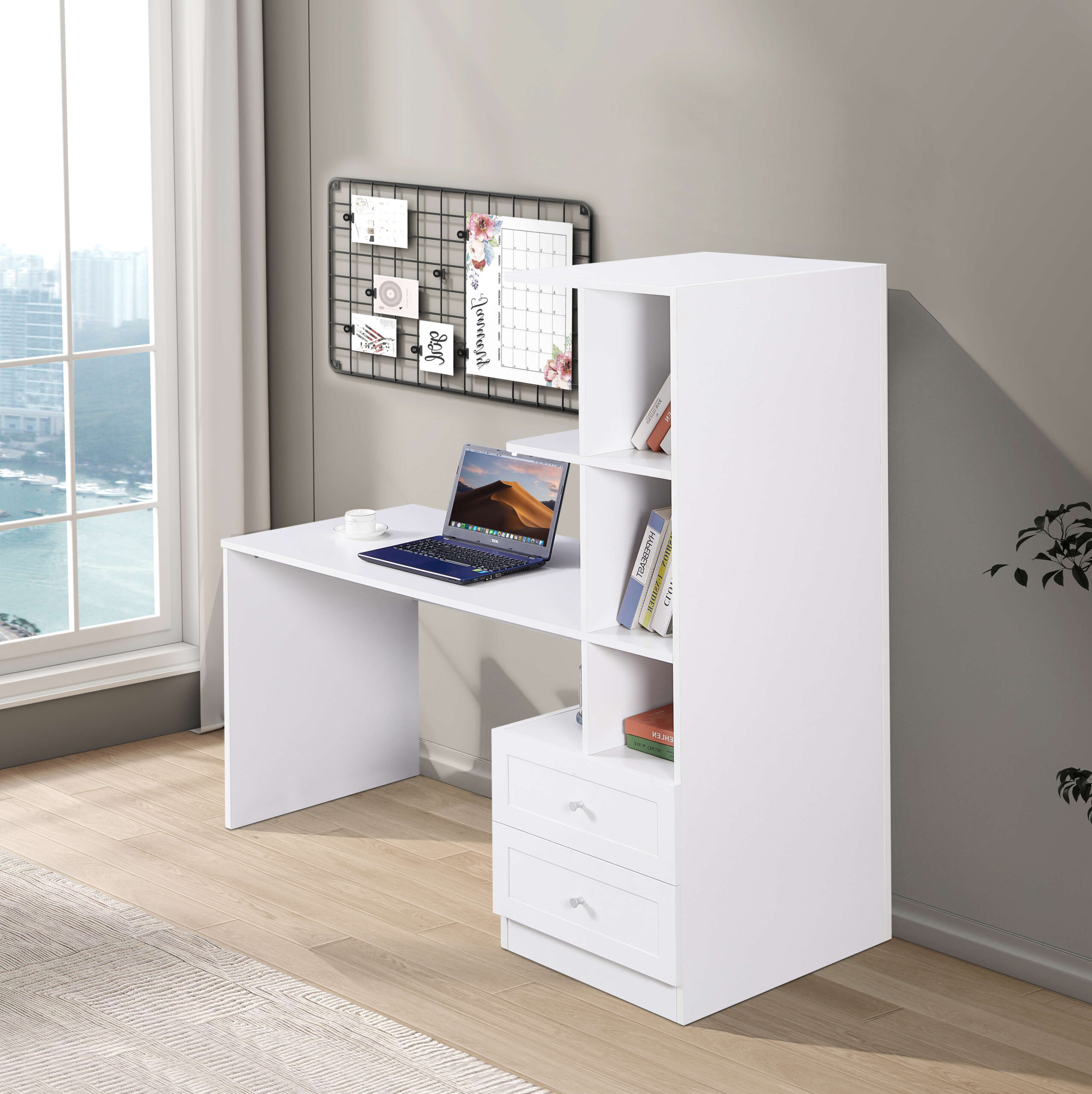 שולחן תלמיד ייחודי עם ספרייה דגם שקד Shaked בלבן מבית WOODY – תמונה 3