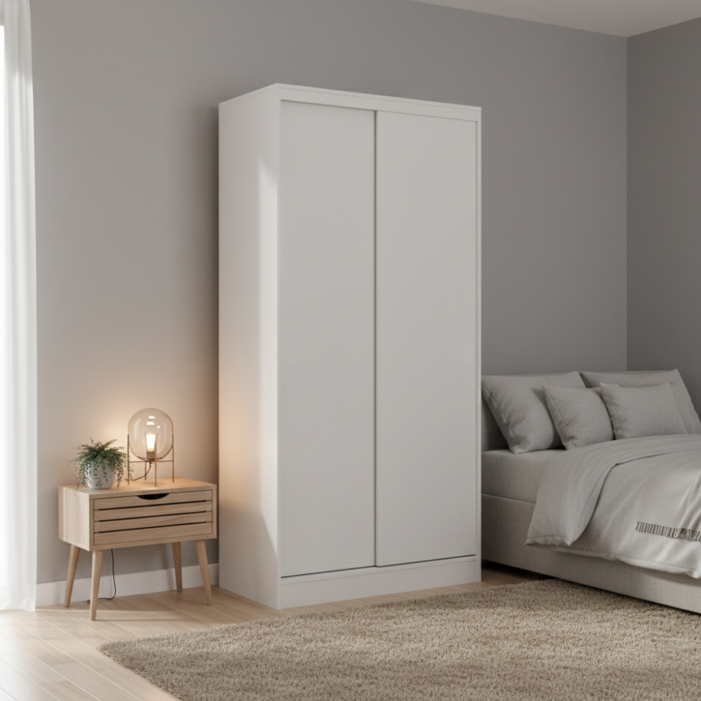 ארון הזזה יוקרתי מיאמי 2 דלתות 100×220 בצבע לבן - WOODY