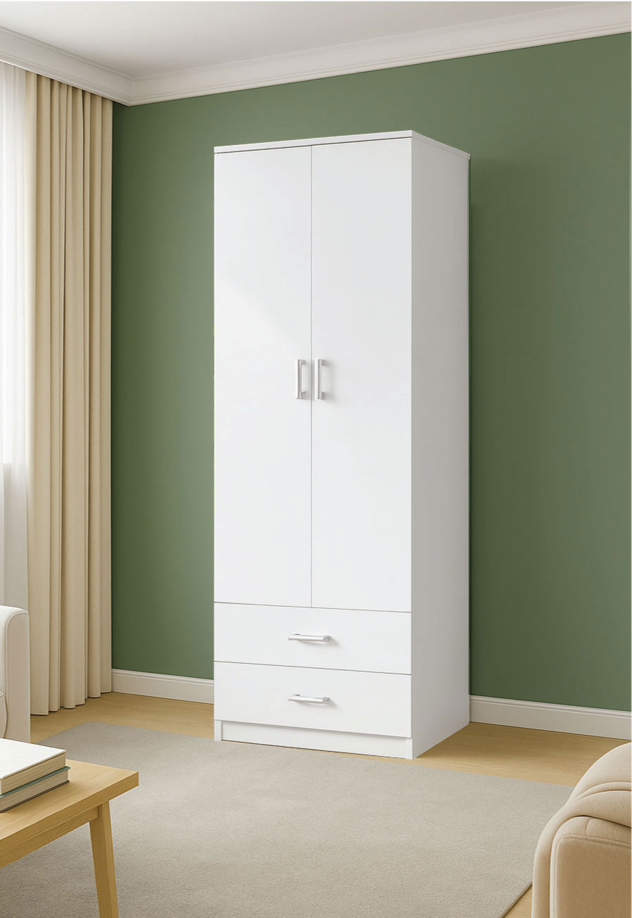 ארון בגדים מודרני עם 2 דלתות בעיצוב אלגנטי - דגם מתן Matan לבן מבית WOODY