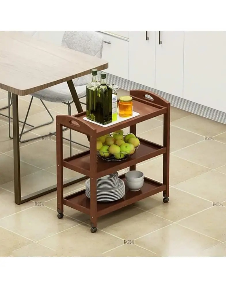 עגלת מטבח עם שלושה מפלסים על גלגלים מעץ במבוק - הסטייל של WOODY