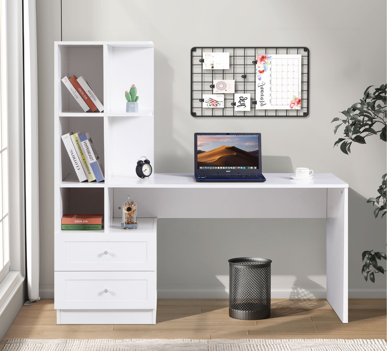 שולחן תלמיד ייחודי עם ספרייה דגם שקד Shaked בלבן מבית WOODY – תמונה 2