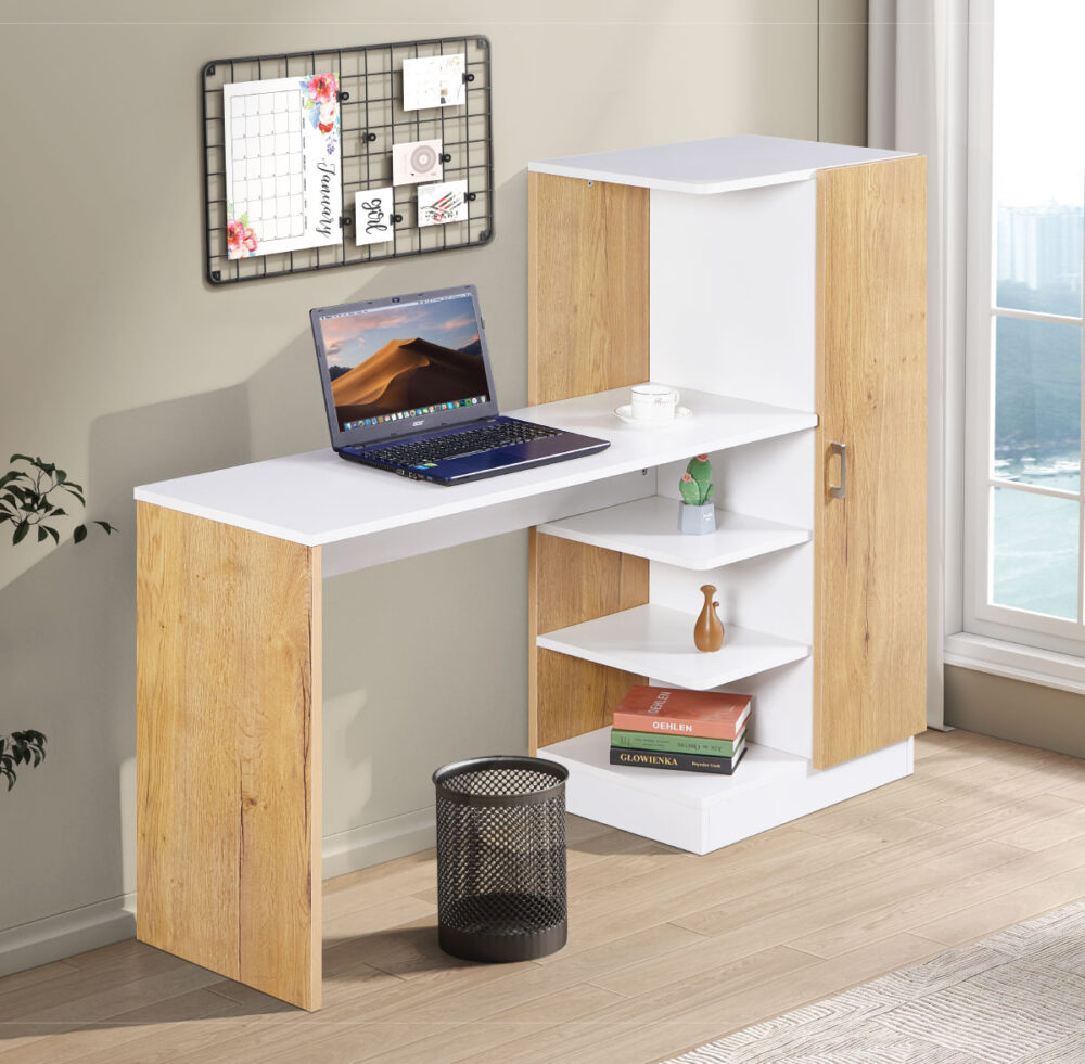 שולחן תלמיד משולב ספרייה בעיצוב אלגנטי - דגם טליה לבן-עץ | מבית WOODY