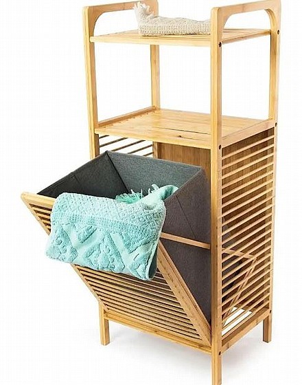 ארון שירות במבוק עם סל כביסה מובנה - הסטייל המושלם לאמבטיה שלך - WOODY