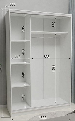 ארון הזזה WOODY - דגם Ethel לבן עם 3 דלתות ברוחב 130! – תמונה 5