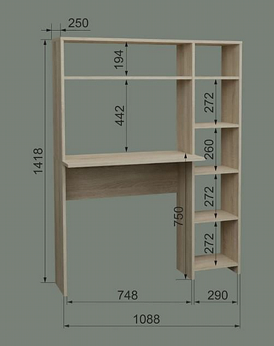 סט שולחן מחשב עם ספרייה אלגנטי - דגם Elorn אלון WOODY – תמונה 4