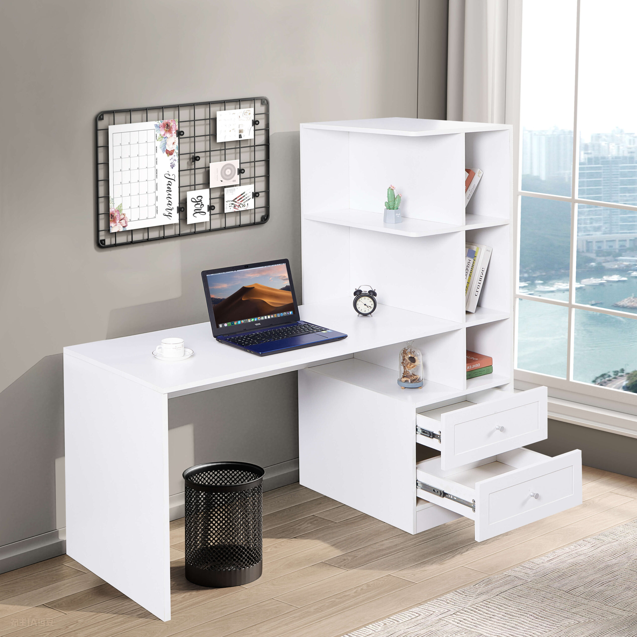 שולחן תלמיד ייחודי עם ספרייה דגם שקד Shaked בלבן מבית WOODY – תמונה 4