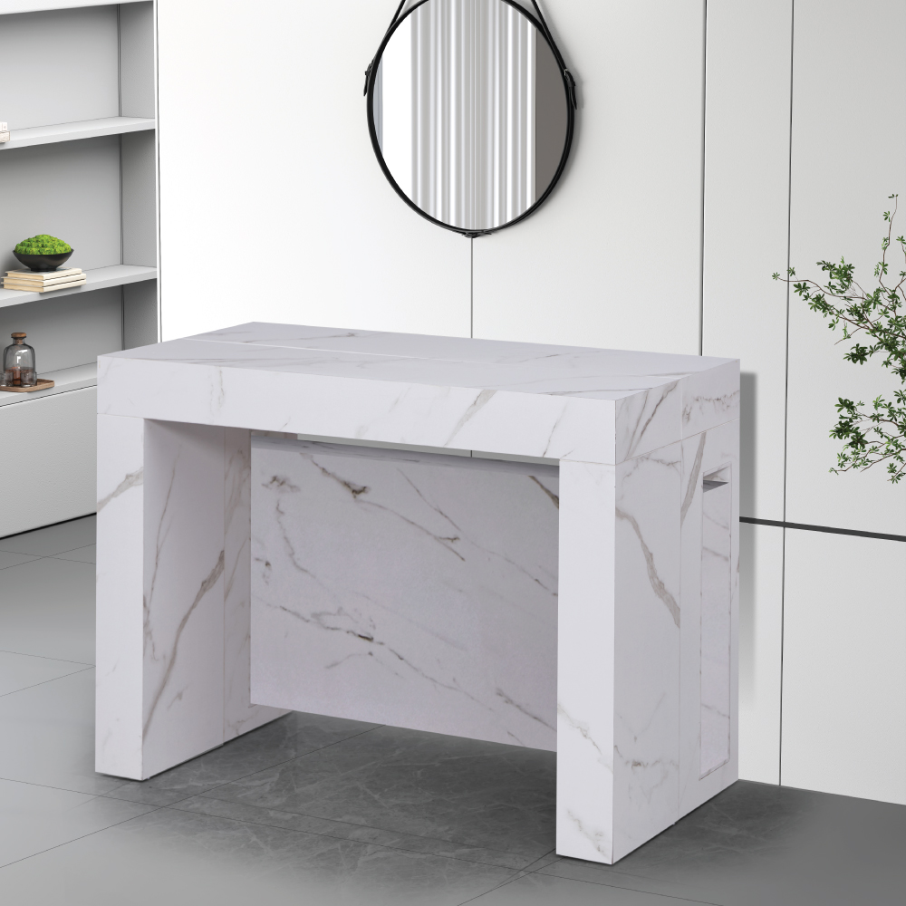 קונסולת הרמס השיקית לפינת אוכל - נפתחת ל-3 מטר וכוללת גימור שיש לבן מבית WOODY