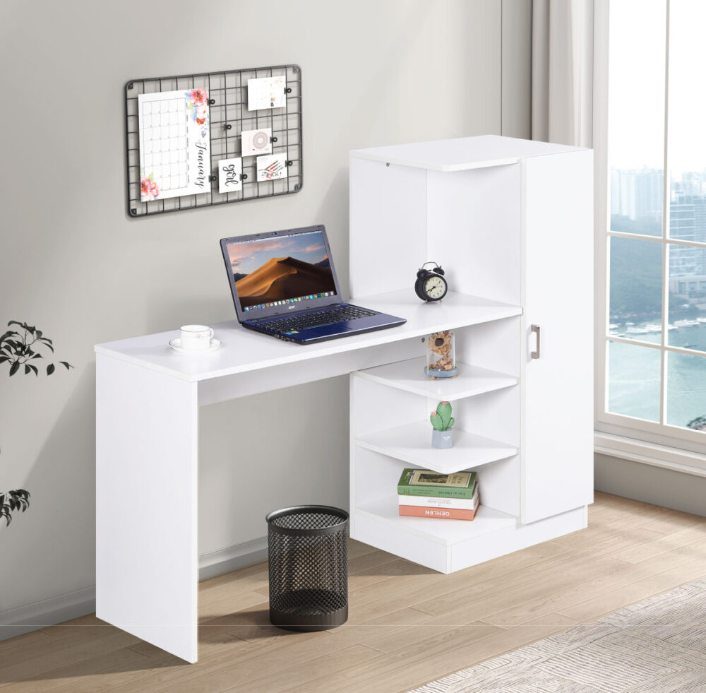 שולחן תלמיד עם ספרייה משולבת דגם טליה Talia בלבן - WOODY