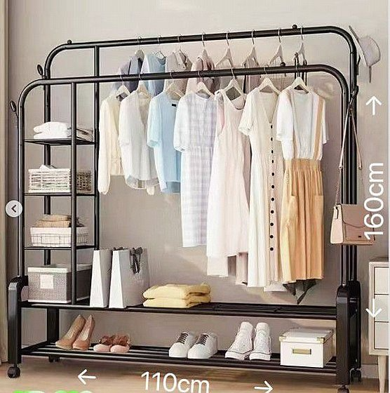 מתלה בגדים אקסטרה מתכתי כפול כולל מדפים במגוון צבעים לבחירה מבית סטאר שופ STAR SHOP – תמונה 3