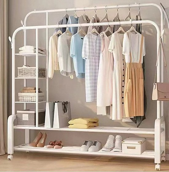 מתלה בגדים אקסטרה מתכתי כפול כולל מדפים במגוון צבעים לבחירה מבית סטאר שופ STAR SHOP