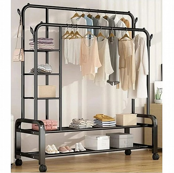 מתלה בגדים אקסטרה מתכתי כפול כולל מדפים במגוון צבעים לבחירה מבית סטאר שופ STAR SHOP – תמונה 4