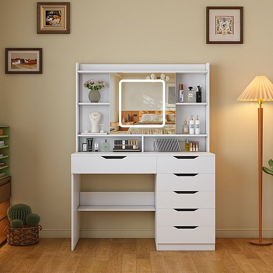 שידת איפור בגוון לבן עם תאורת לד דגם קלואי CHLOE מבית סטאר שופ STAR SHOP