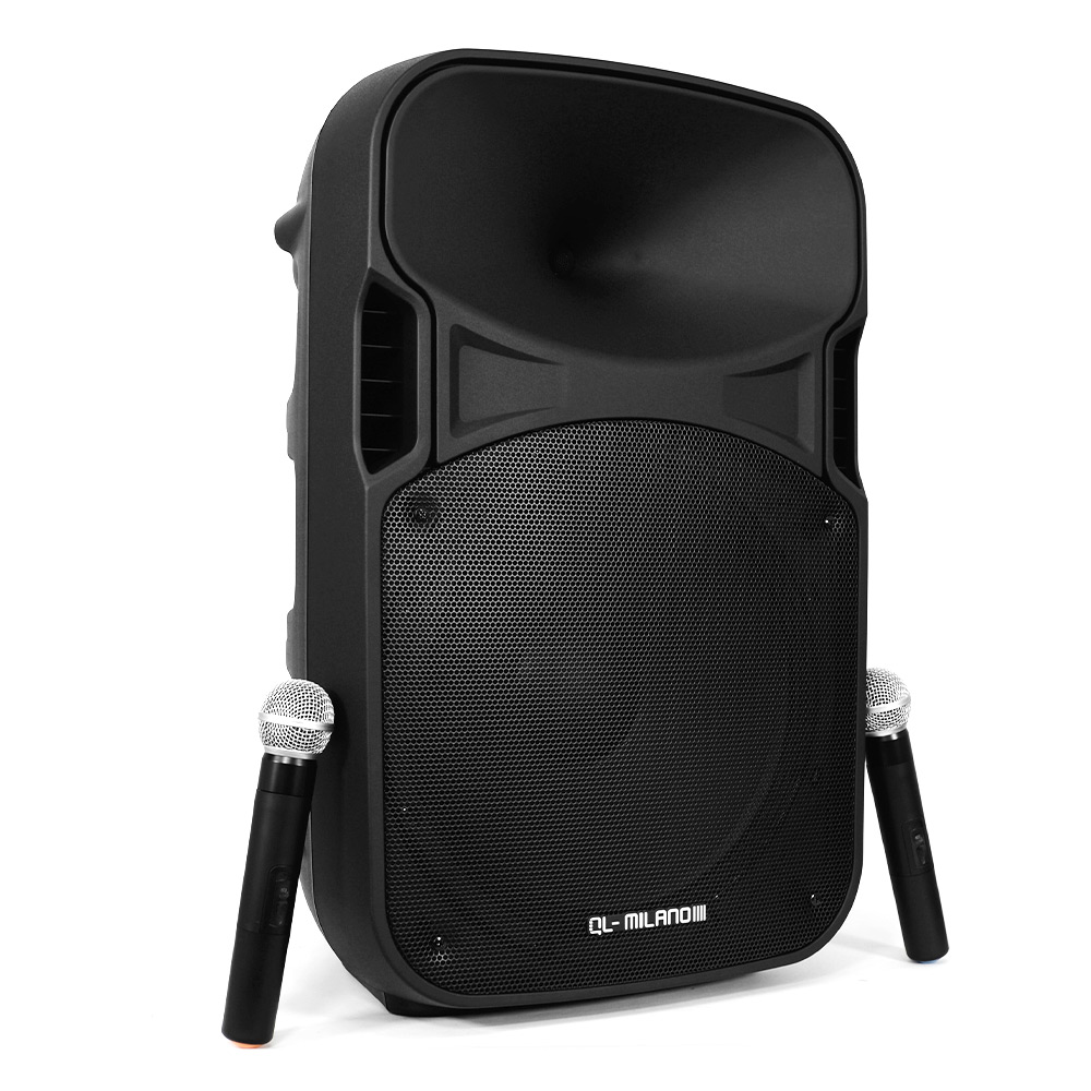 בידורית קריוקי ניידת QL-Milano 800W עם מיקרופונים אלחוטיים - קונקטור