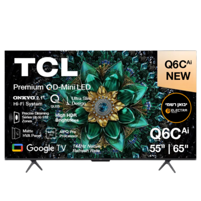 טלוויזיה ‏55 אינץ' TCL 55Q6C QLED עם Mini LED וטכנולוגיית HVA לניגודיות גבוהה