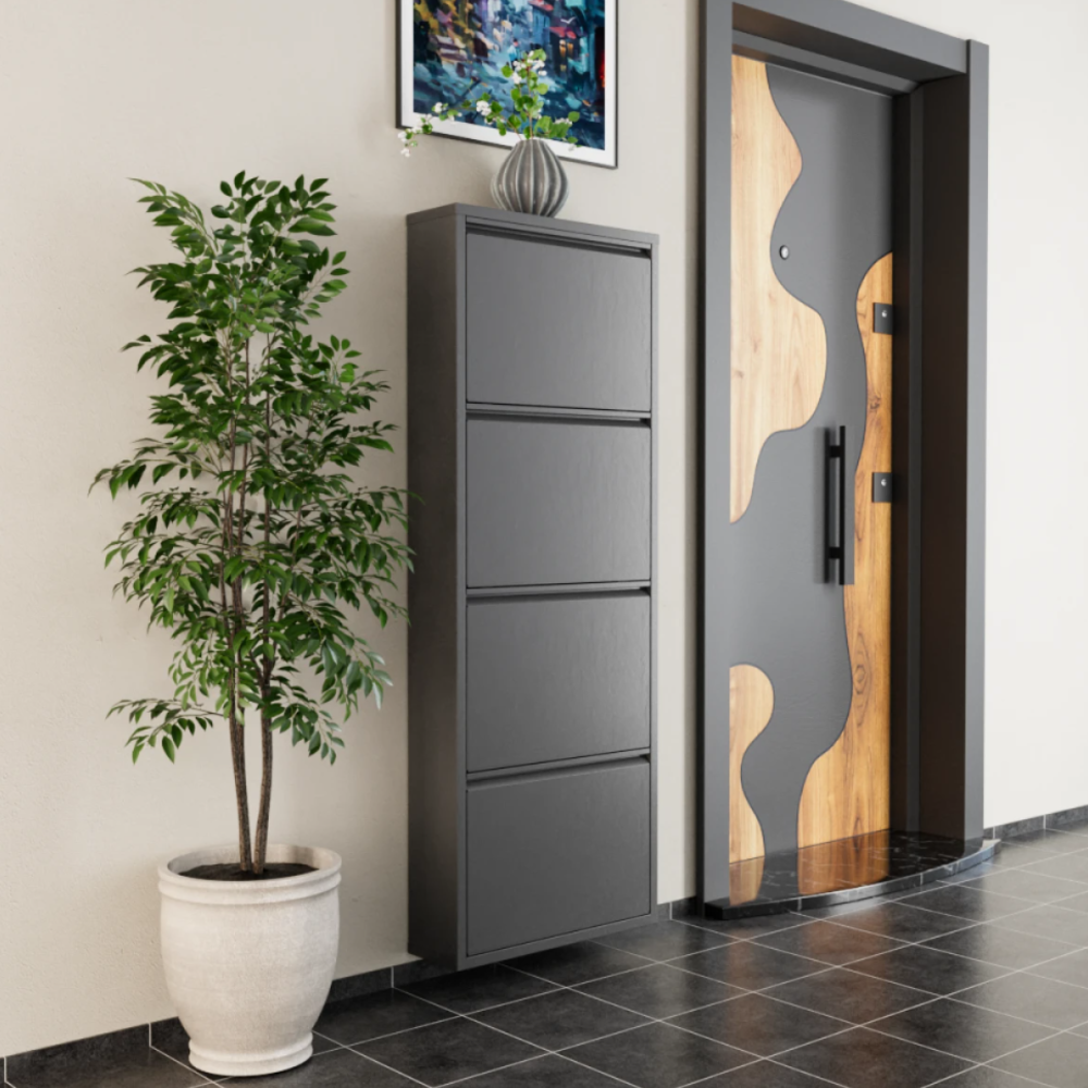 ארון נעליים SlimWall 136 צבע אפור 4 קומות