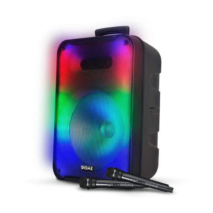 בידורית קריוקי אלחוטית עם 2 מיקרופונים אלחוטיים ותאורת לד Dome Club-112 "12 - צבע שחור שנה אחריות ע"י היבואן הרשמי