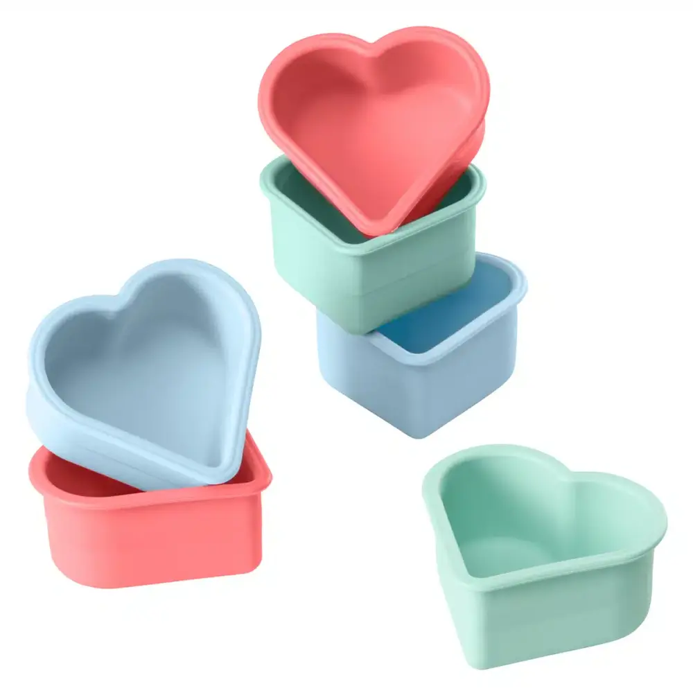 סט 6 תבניות לאפיית קאפקייקס ומאפינס בצורת לב - LURCH