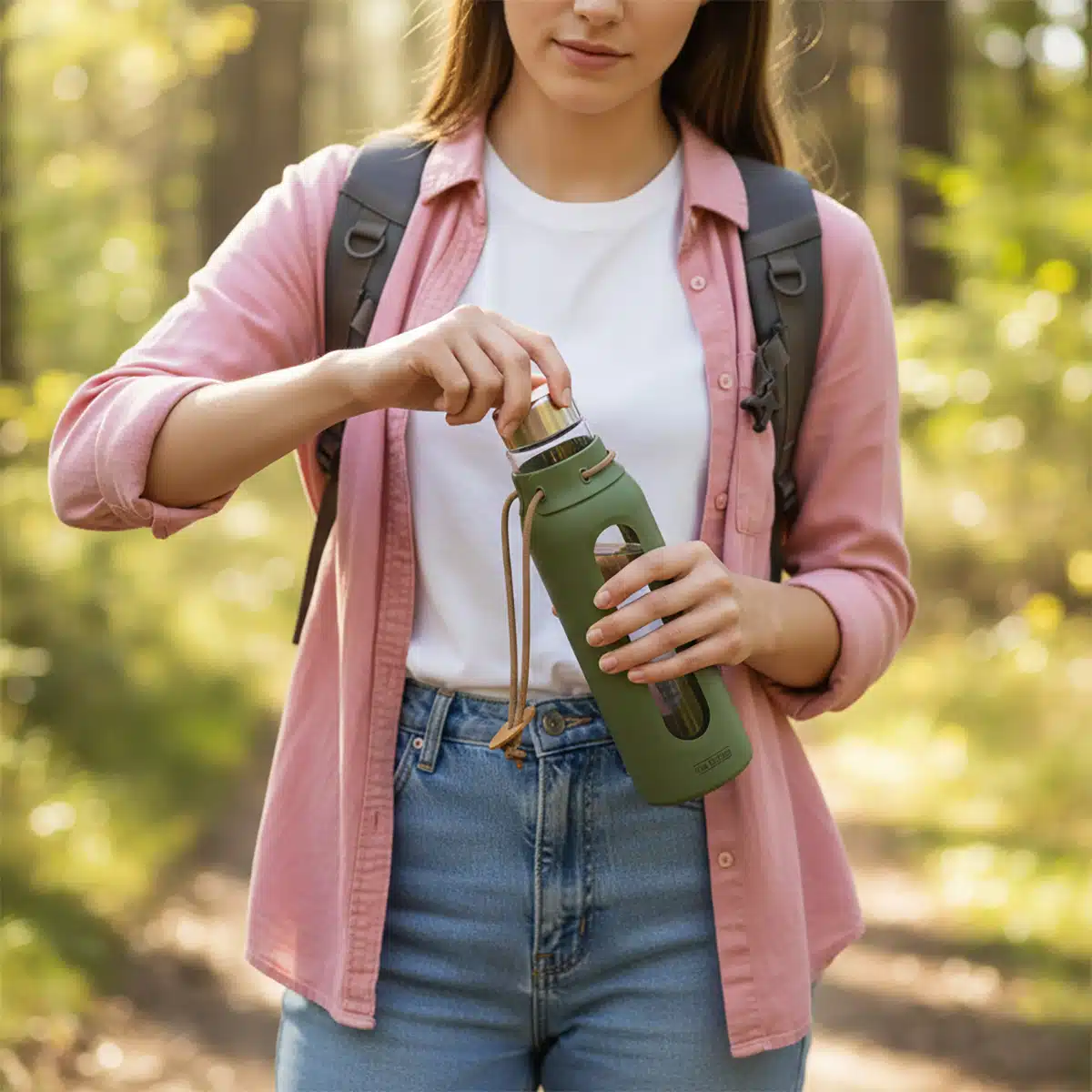 בקבוק זכוכית 0.65 ליטר לנסיעות | כולל כיסוי מגן וידית נשיאה | Fine Kitchen – תמונה 2